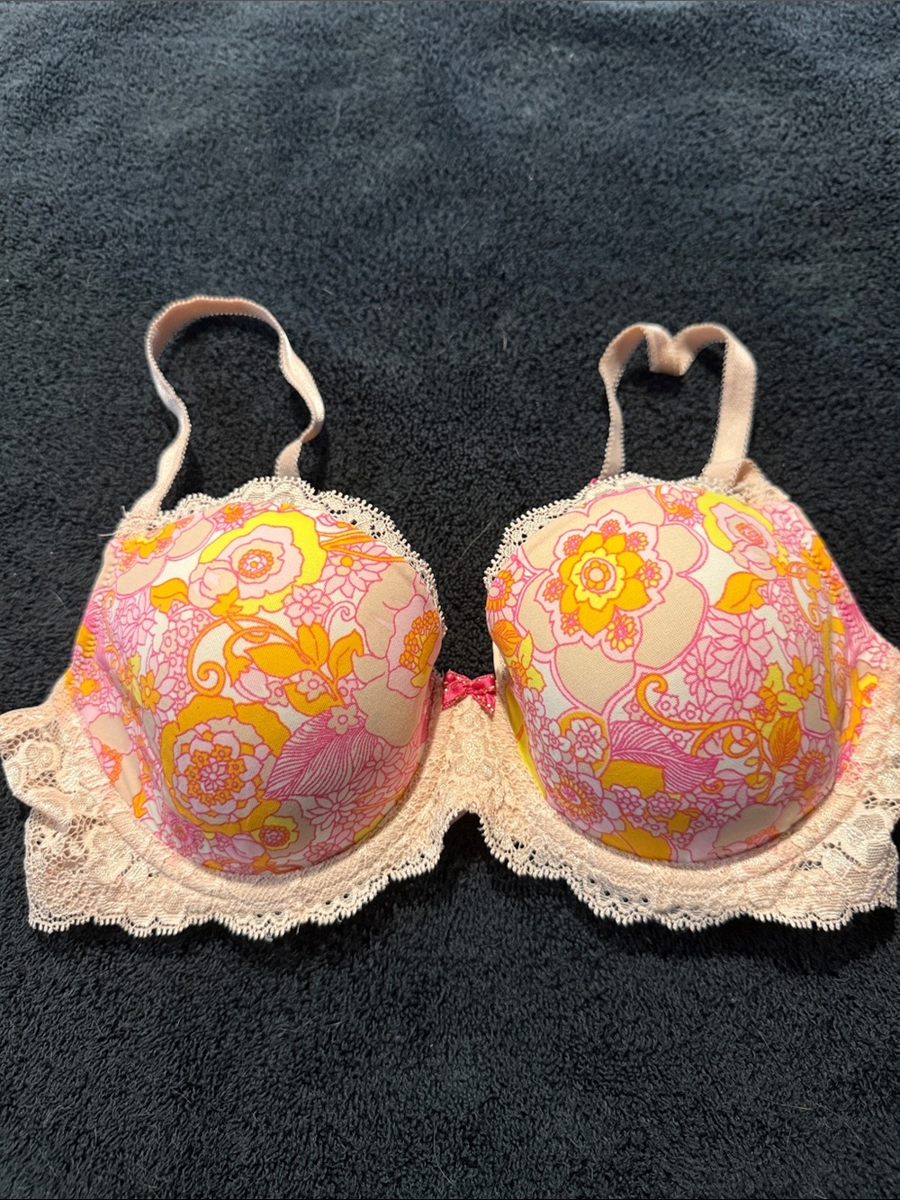 Victoria's Secret Pink, Yellow & Cream Floral Lace Underwire Bra